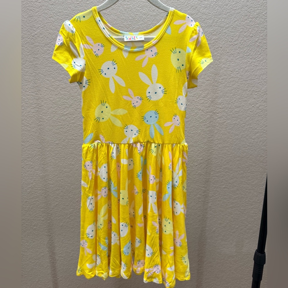 Dot Dot Smile Yellow Bunny Print Kids Dress